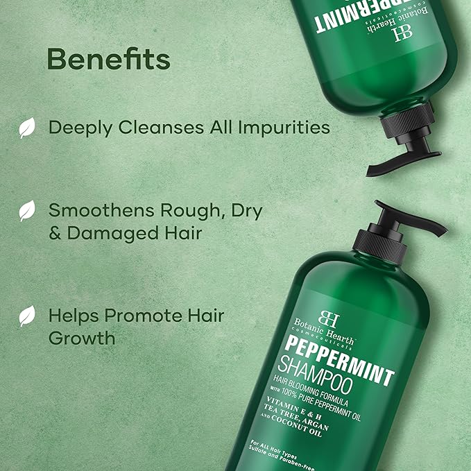 Botanic Hearth Peppermint Oil Shampoo | Hair Blooming Formula With Keratin For Thinning Hair | Fights Hair Loss, | Sulfate Free For Men And Women | 16 Fl Oz