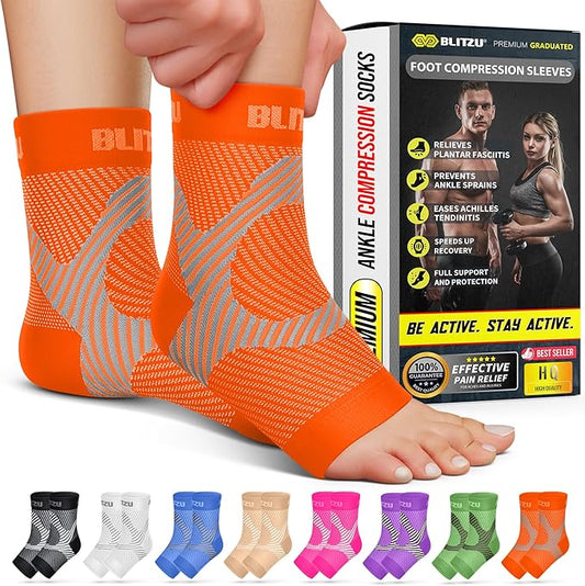 Compression Socks for Plantar Fasciitis, Achilles Tendonitis, Arthritis Relief, Ankle Brace Compression Sleeve with Foot Arch Support, Ankle Wrap for Women, Men, Swelling & Heel Pain Orange XXL