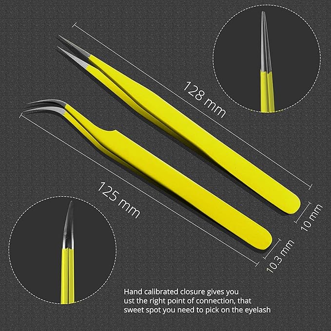 SIVOTE Eyelash Extension Tweezers for Classic & Volume Lashes, 2-Pack, Yellow