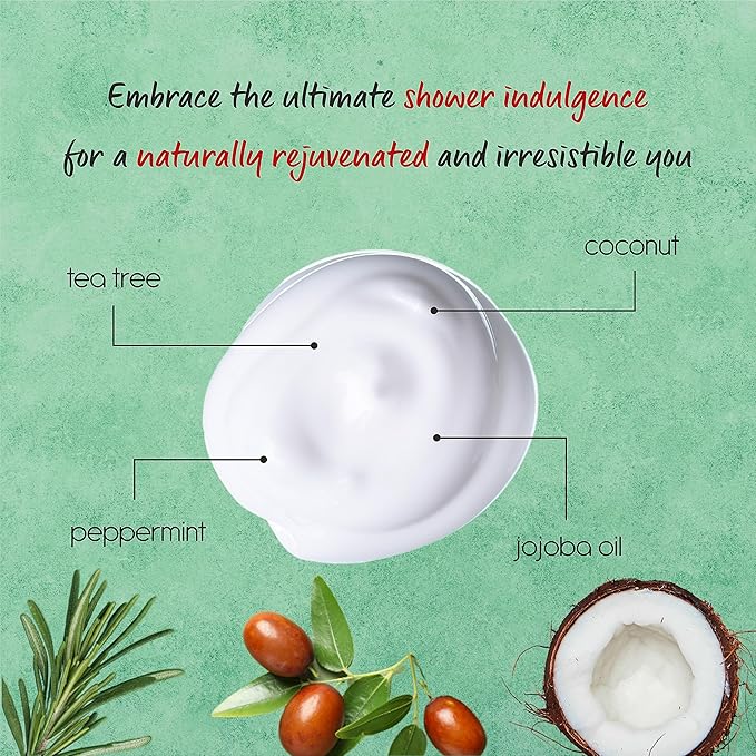 Tea Tree Body Wash with Mint & Shower Gel with Vitamin E for Jock Itch, Eczema, Ringworm, Body Odor, Body Wash Women & Men with Added Body Oils,LARGE 20.2 FL Oz Bottle (Tea Tree Mint, Pack of 2)